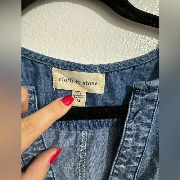 Cloth and stone women mini medium wash denim tunic dress v neck size medium blue - Picture 2 of 3